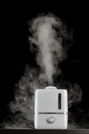 Steam from the humidifier. Ultrasonic technology, increasing the humidity of the air in the room.の写真素材