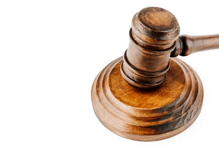 The judge's hammer on a light background, top view. The concept of lawの写真素材