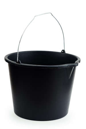 a black bucket isolated on white background.の写真素材