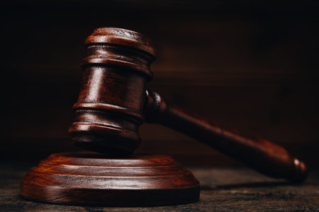law and justice. Wooden judge's hammer.