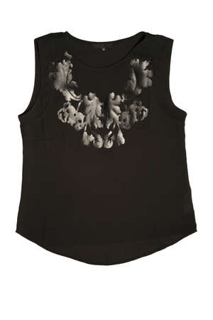 black sleevless t-shirt top on the white background isolatedの写真素材