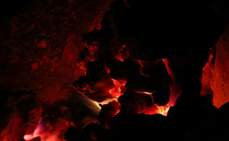 Hot coal in furnaceの写真素材