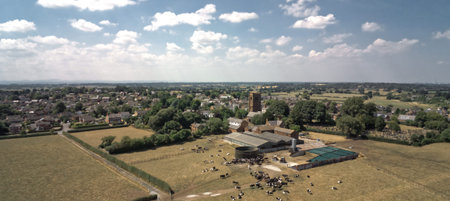 Aerial view on Tarvin, cow farmの写真素材