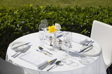 Table D Hote set up for lunch in an upmarket restaurantの写真素材