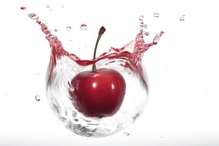 cherry in water splash isolated on white background fall berry in water splash generated aiの素材