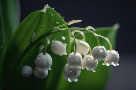 Lily of the valley flowers with water drops on dark background white spring flower may kingdom royal uk generated aiの素材