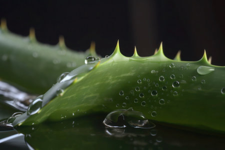 Aloe Vera Leaf with Water Droplets macro close gel water fresh organic generated aiの素材