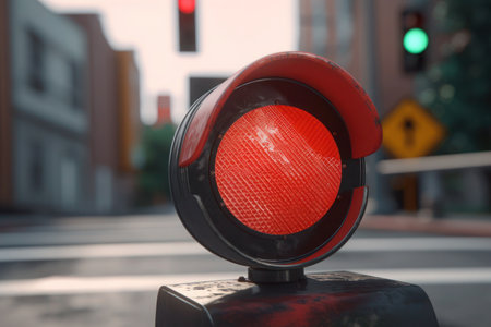 Traffic light on the street in the city Close up red stop sign aware generated aiの素材