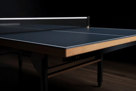 Table tennis ping-pong table in dark room close-up Sport background  generated aiの素材
