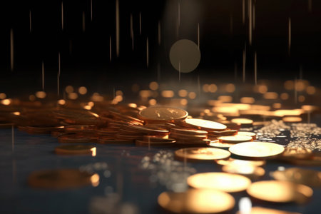 falling money cents gold coins with rain on dark background business and financial gambling win concept generated aiの素材