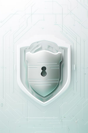 White padlock with circuit board on white background, created using generative ai technology. Online internet cyber security, computing and data processing concept digitally generated image.の素材