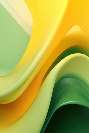 Yellow and green neon waves background, created using generative ai technology. Shape, pattern, abstract and colour concept digitally generated image.の素材
