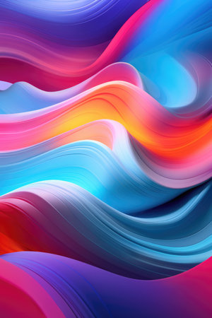 Multi coloured neon waves background, created using generative ai technology. Shape, pattern, abstract and colour concept digitally generated image.の素材
