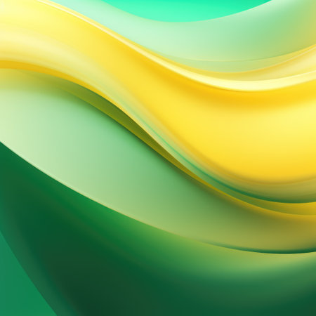 Yellow and green neon waves background, created using generative ai technology. Shape, pattern, abstract and colour concept digitally generated image.の素材