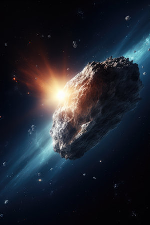 Comet in space with glowing light and stars, created using generative ai technology. Outer space, galaxy, comet and nature concept digitally generated image.の素材