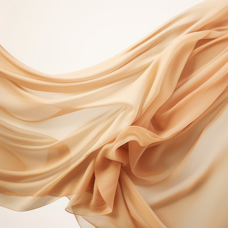 Close up of beige silk material on beige background, created using generative ai technology. Fabric, texture and colour concept digitally generated image.の素材