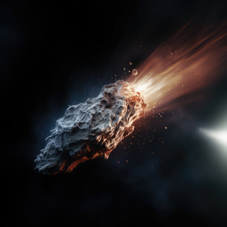 Comet in space with glowing light and stars, created using generative ai technology. Outer space, galaxy, comet and nature concept digitally generated image.の素材