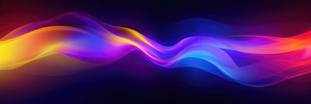 Multi coloured neon waves background, created using generative ai technology. Shape, pattern, abstract and colour concept digitally generated image.の素材