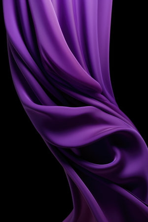 Close up of purple silk material on black background, created using generative ai technology. Fabric, texture and colour concept digitally generated image.の素材