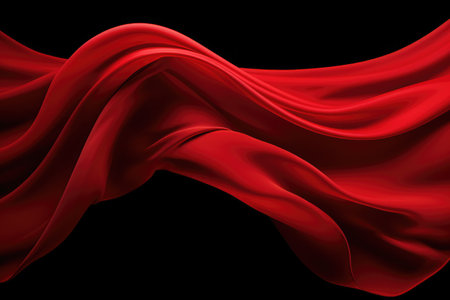 Close up of red silk material on black background, created using generative ai technology. Fabric, texture and colour concept digitally generated image.の素材