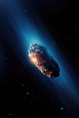 Comet in space with glowing light and stars, created using generative ai technology. Outer space, galaxy, comet and nature concept digitally generated image.の素材