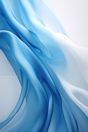 Close up of blue silk material on grey background, created using generative ai technology. Fabric, texture and colour concept digitally generated image.の素材