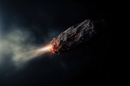 Comet in space with glowing light and stars, created using generative ai technology. Outer space, galaxy, comet and nature concept digitally generated image.の素材
