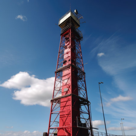 Telephone tower with sunny sky, copy space, created using generative ai technology. Communication, cell tower and wireless telephone technology concept digitally generated image.の素材