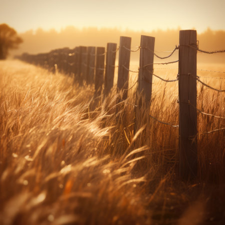 General scenery of wheat fields on sunny day, created using generative ai technology. Countryside, agriculture and landscape concept digitally generated image.の素材