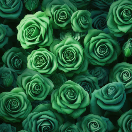 Full frame of green roses background, created using generative ai technology. Flower, nature, colour and wallpaper concept digitally generated image.の素材