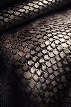 Close up of silver shiny scales in folds of snakeskin. Nature, leather, skin, texture and design concept digitally generated image.の素材