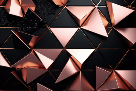 Shiny rose gold and black 3d angular shapes, created using generative ai technology. Luxury, interior design and abstract background concept digitally generated image.の素材