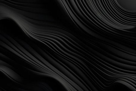 Black abstract curves, created using generative ai technology. Black textured screen wallpaper background concept digitally generated image.の素材