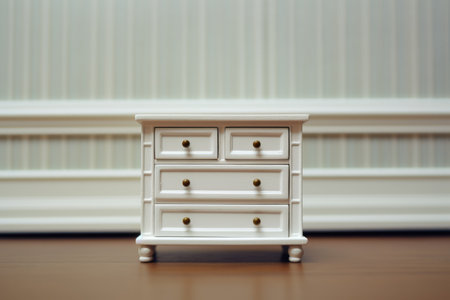Vintage style white chest of drawers in classic room, created using generative ai technology. Bedroom furniture, design and interior decoration concept digitally generated image.の素材
