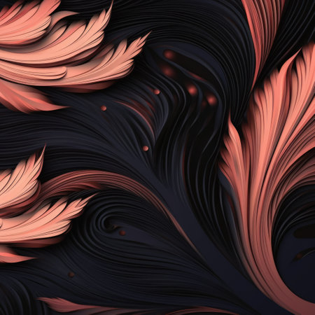 Shiny rose gold and black leaf motifs, created using generative ai technology. Luxury, interior design and abstract background concept digitally generated image.の素材