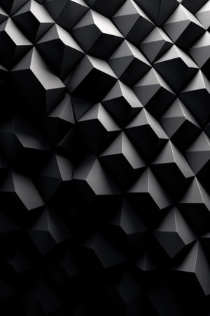 Black 3d angular shapes, created using generative ai technology. Black textured screen wallpaper background concept digitally generated image.の素材