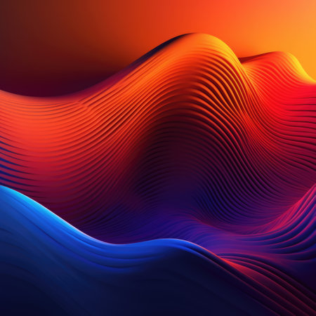 Abstract orange wavy lines on orange background, created using generative ai technology. Abstract, colour and shape concept digitally generated image.の素材