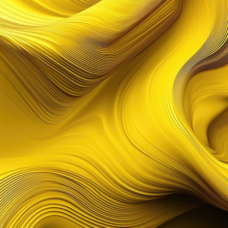 Abstract yellow wavy lines background, created using generative ai technology. Abstract, colour and shape concept digitally generated image.の素材