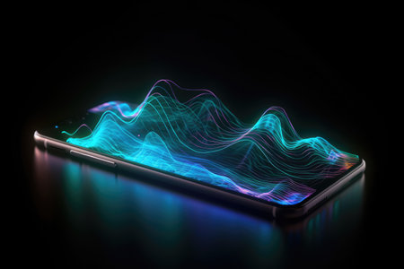 Digital data processing over smartphone screen, created using generative ai technologyの素材