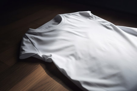 White tshirt with copy space on wooden background, created using generative ai technologyの素材