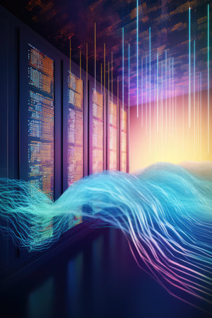 Digital data processing over computer servers, created using generative ai technologyの素材
