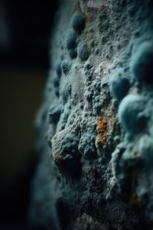 Green mould bacteria texture on black background, created using generative ai technologyの素材