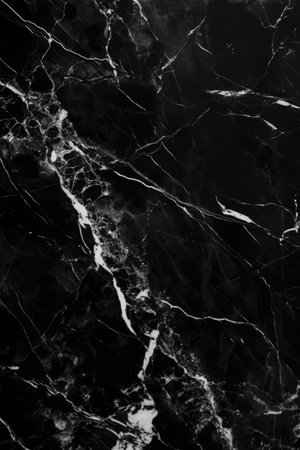 Close up of black and white marble with veins background, created using generative ai technology. Marble, stone, pattern and texture concept digitally generated image.の素材