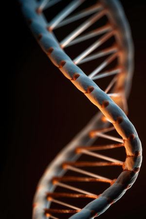 Dna strand on black background, created using generative ai technologyの素材