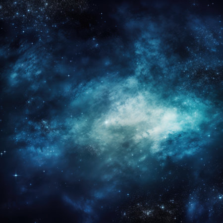 Stars and clouds on night dark blue sky, created using generative ai technologyの素材
