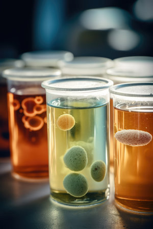 Multiple test tubes with bacteria cells, created using generative ai technologyの素材