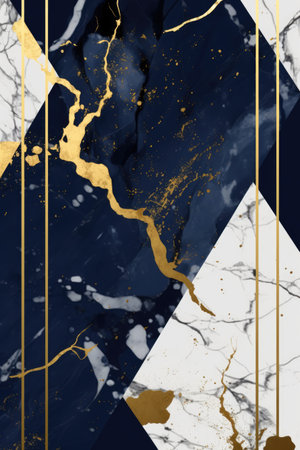 Close up of white and blue marble with veins background, created using generative ai technologyの素材