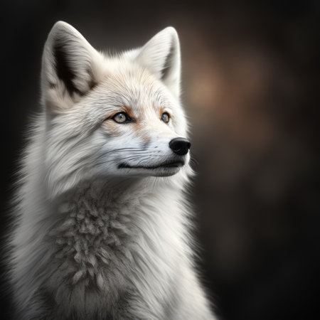 Close up of cute white fox in nature, created using generative ai technologyの素材