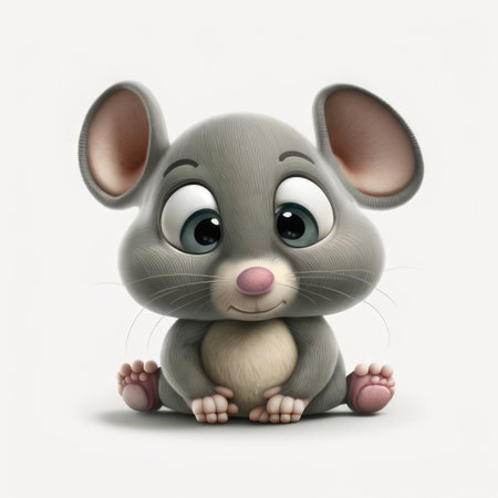 Close up of cute grey mouse on white background, created using generative ai technologyの素材