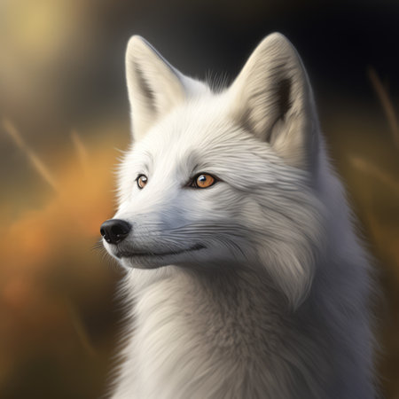 Close up of cute white fox in nature, created using generative ai technology. Wild animal, nature, beauty in nature and wildlife concept digitally generated image.の素材